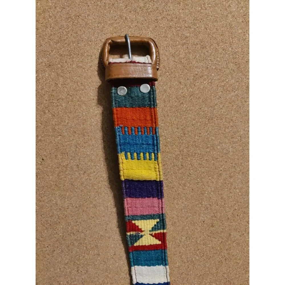 Gre Mill Imports Belt Colorful Cotton & Leather Guatemala Native Sz 34